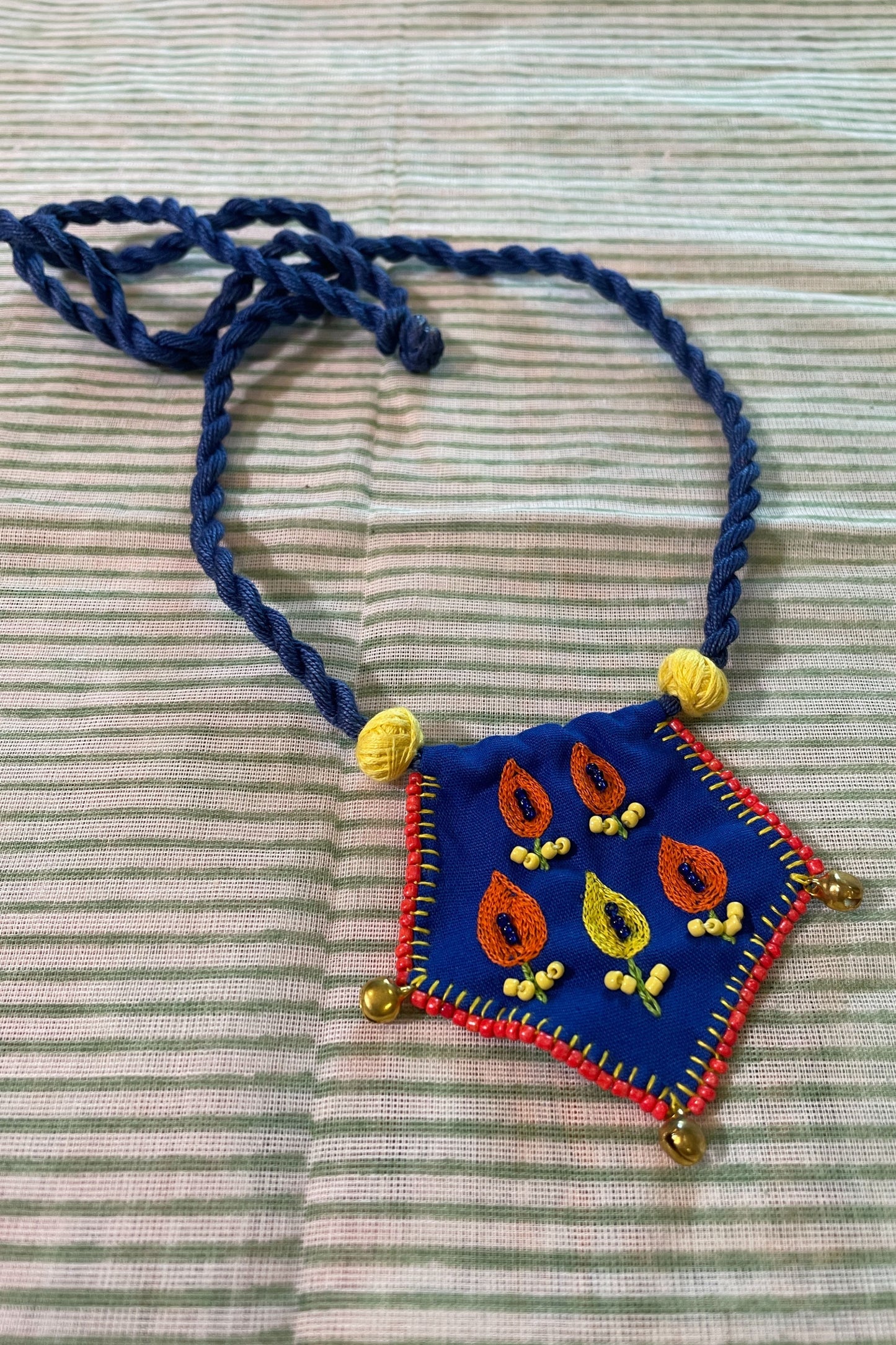 BLUE FABRIC HAND EMBROIDERED NECK-PIECE