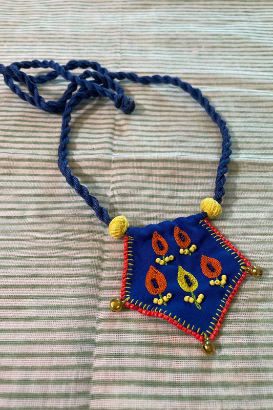 BLUE FABRIC HAND EMBROIDERED NECK-PIECE