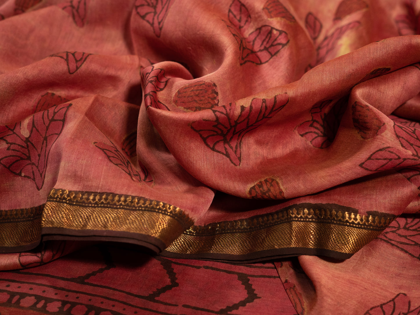 PINK 'VANASPATI' BLOCK PRINT MAHESHWARI SILK COTTON SARI