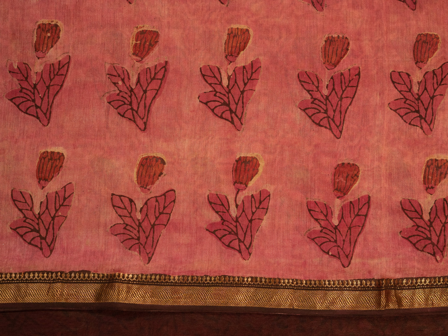 PINK 'VANASPATI' BLOCK PRINT MAHESHWARI SILK COTTON SARI