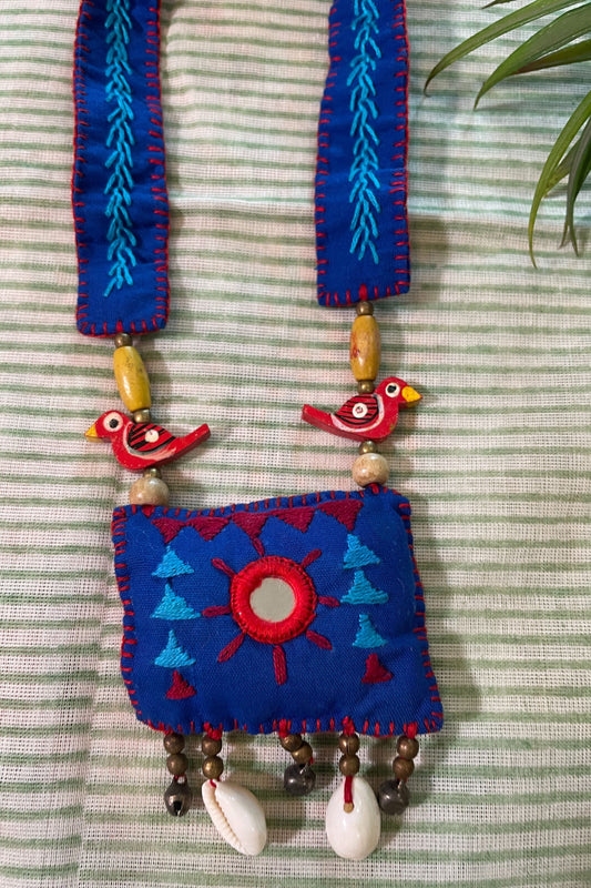 BLUE FABRIC HAND EMBROIDERED PENDANT SET