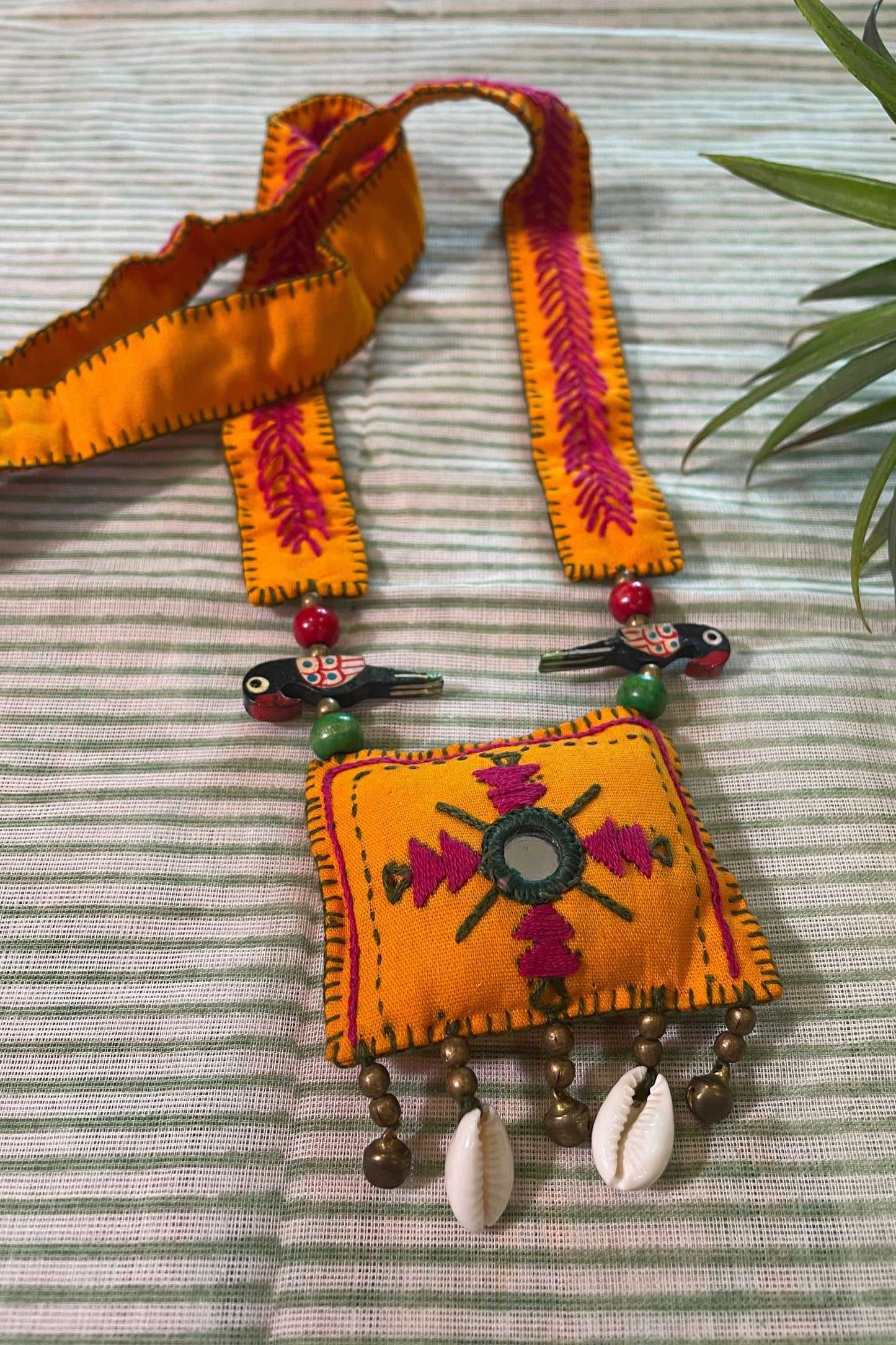 ORANGE FABRIC HAND EMBROIDERED PENDANT SET