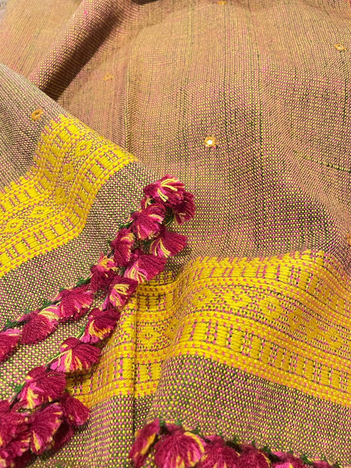 RED AND YELLOW BHUJODI SHAWL