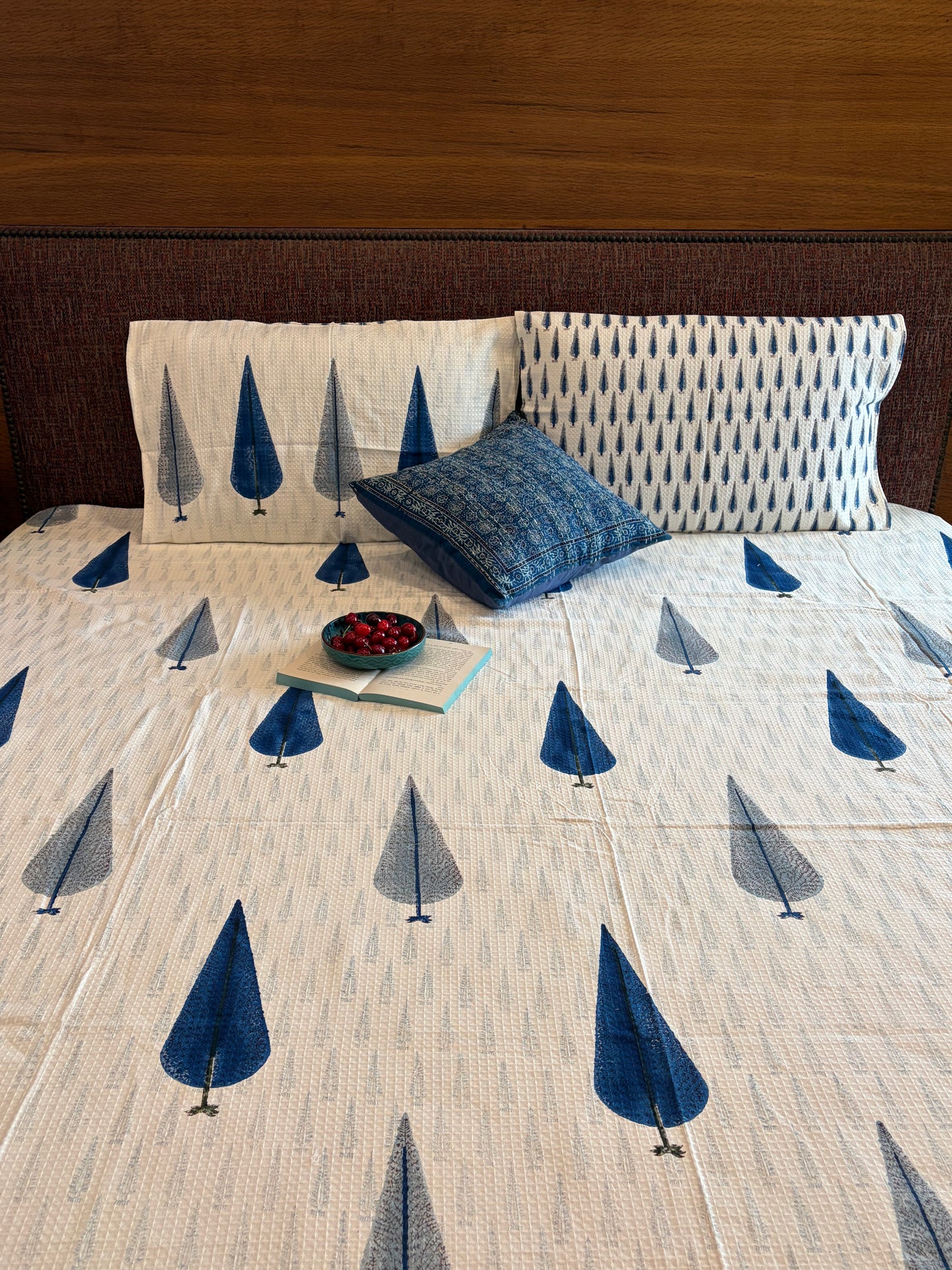 Blue Grey Cypress Tree Motif Bedcover