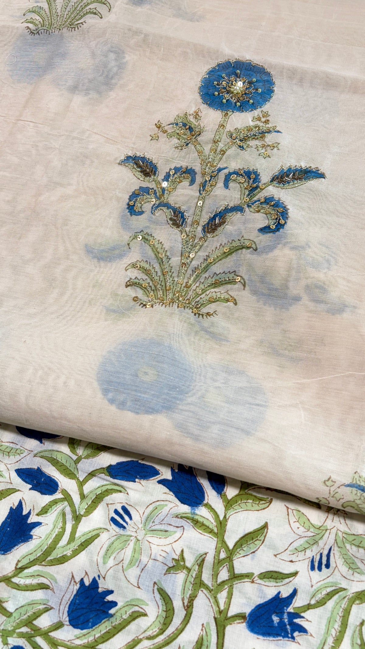 Ivory & Ocean Blue Embroidered Suit