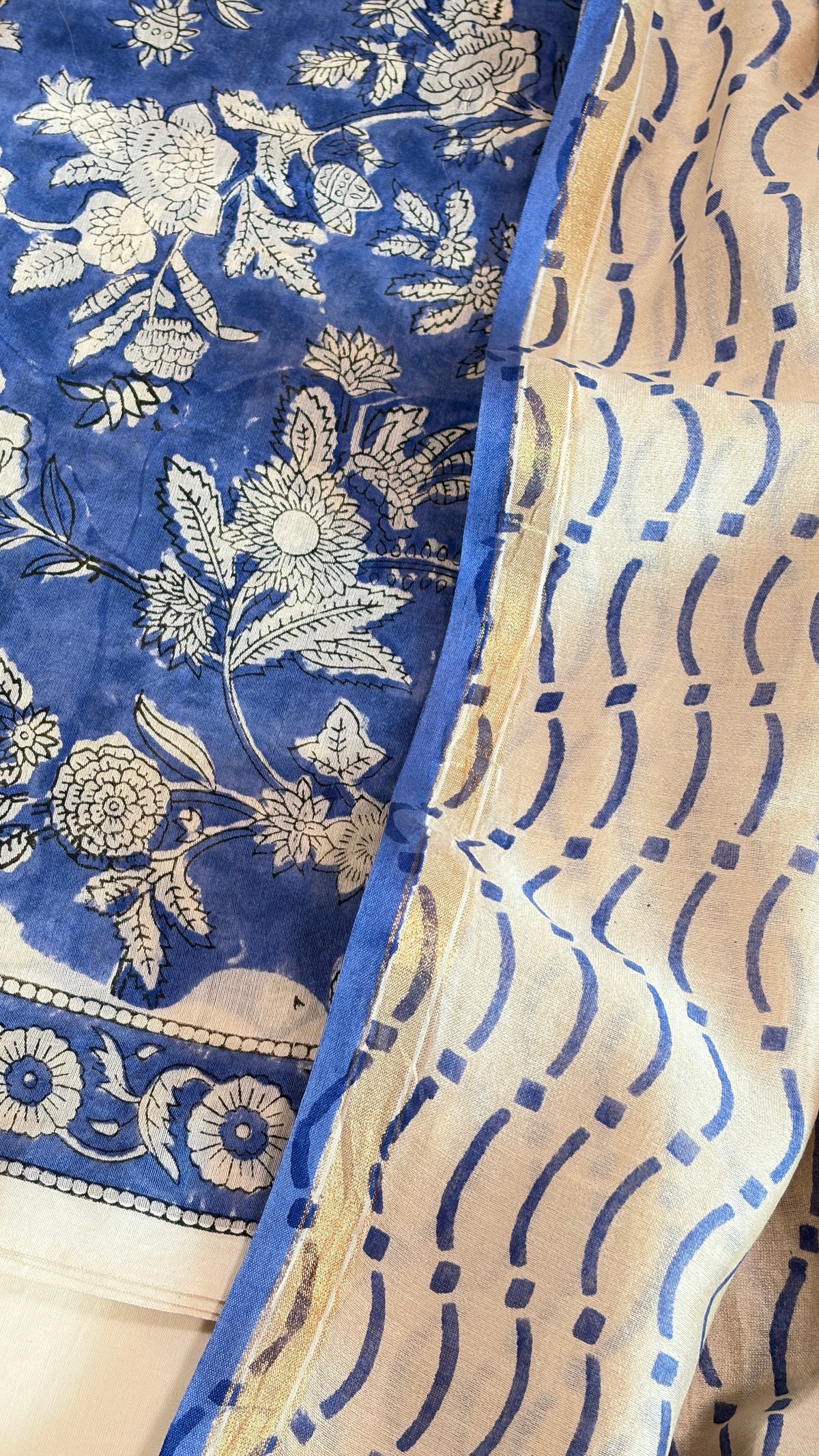 Blue & Ivory Floral Hand Print Suit