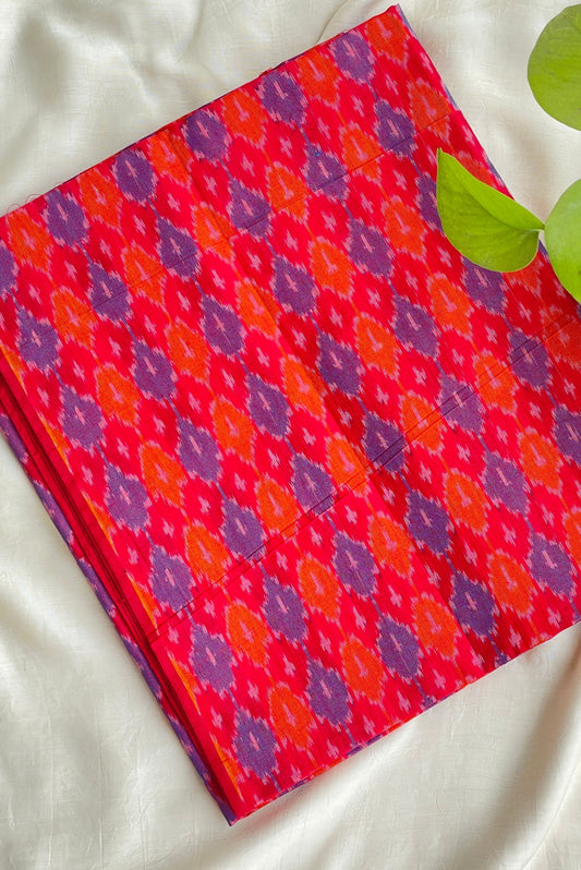 RED AND BLUE SINGLE IKKAT SILK COTTON SUIT