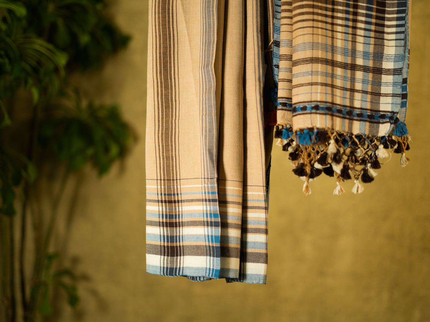 BEIGE BLUE BHUJODI SARI