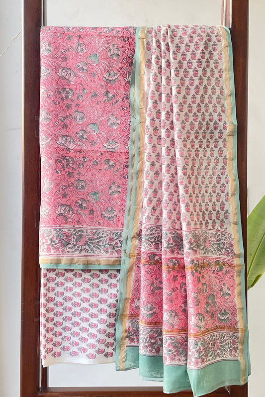 PINK FLORAL HAND PRINT SUIT