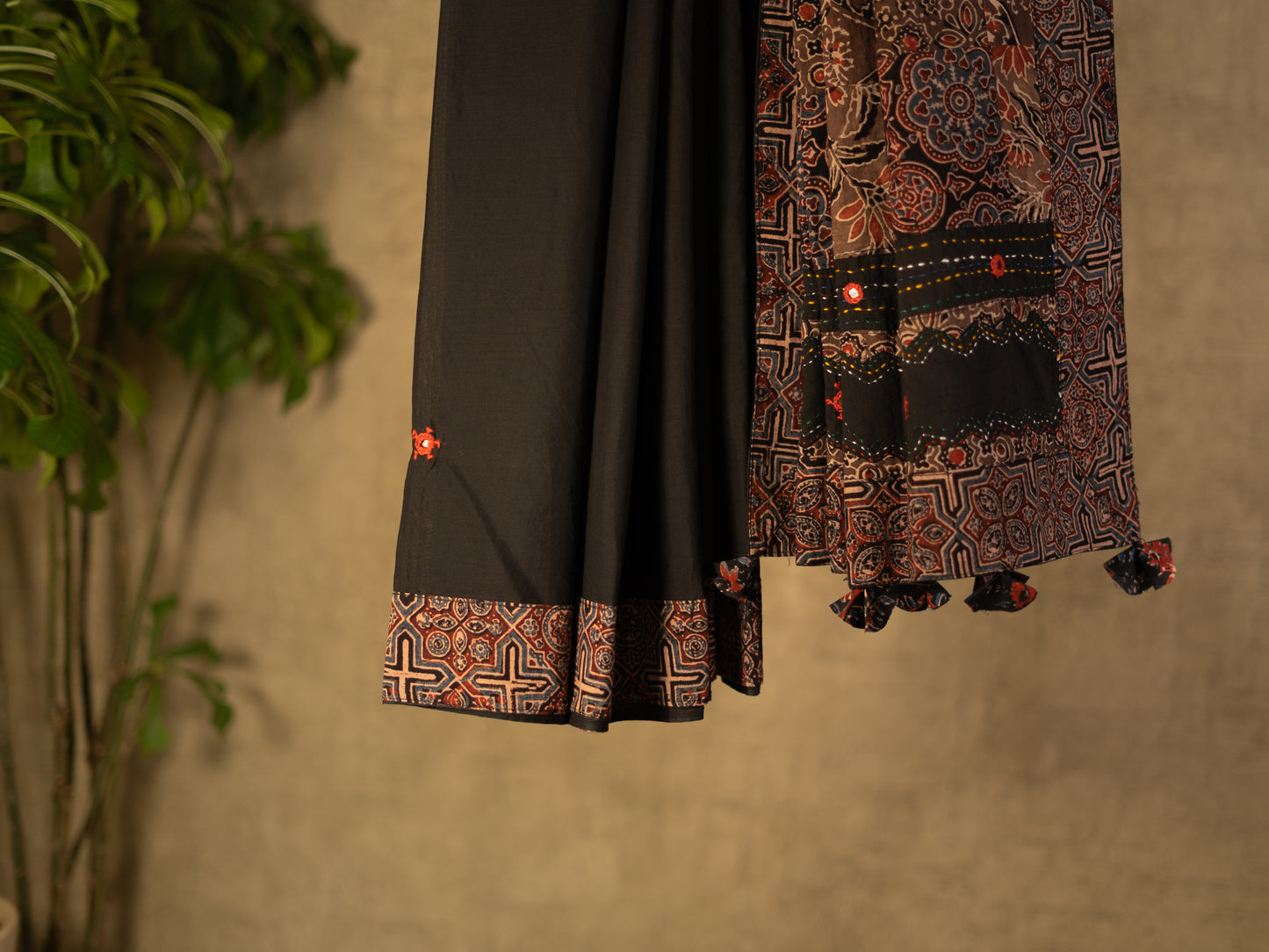 BLACK KALAMKARI PATCH WORK COTTON SARI
