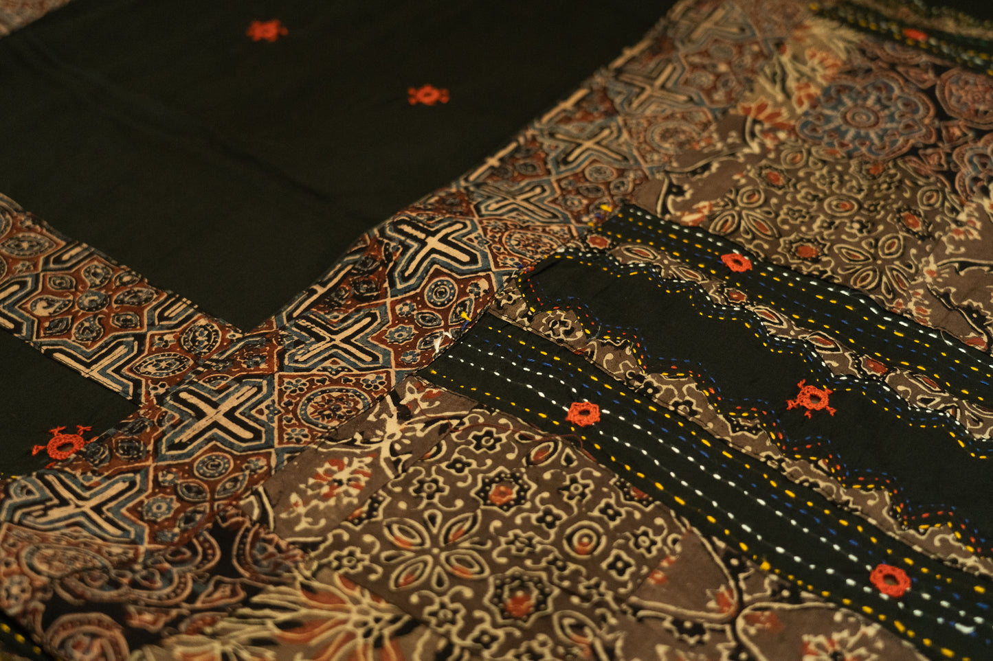 BLACK KALAMKARI PATCH WORK COTTON SARI
