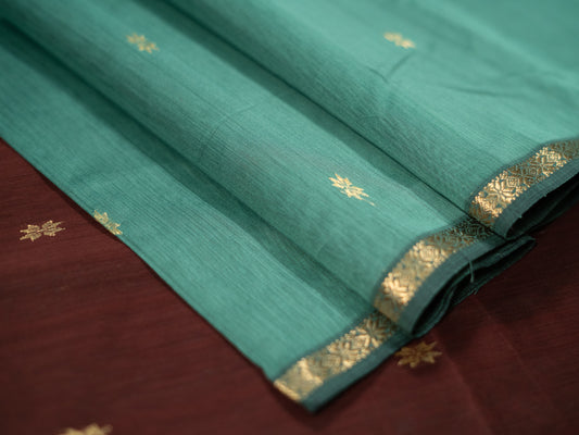 TEAL GREEN AND BROWN MAHESHWARI HANDLOOM SARI