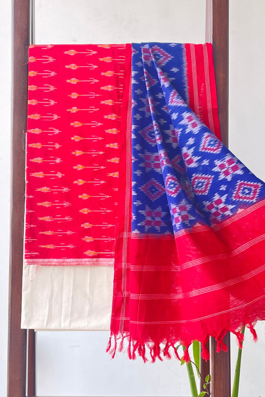 RED BLUE SINGLE IKKAT COTTON SUIT