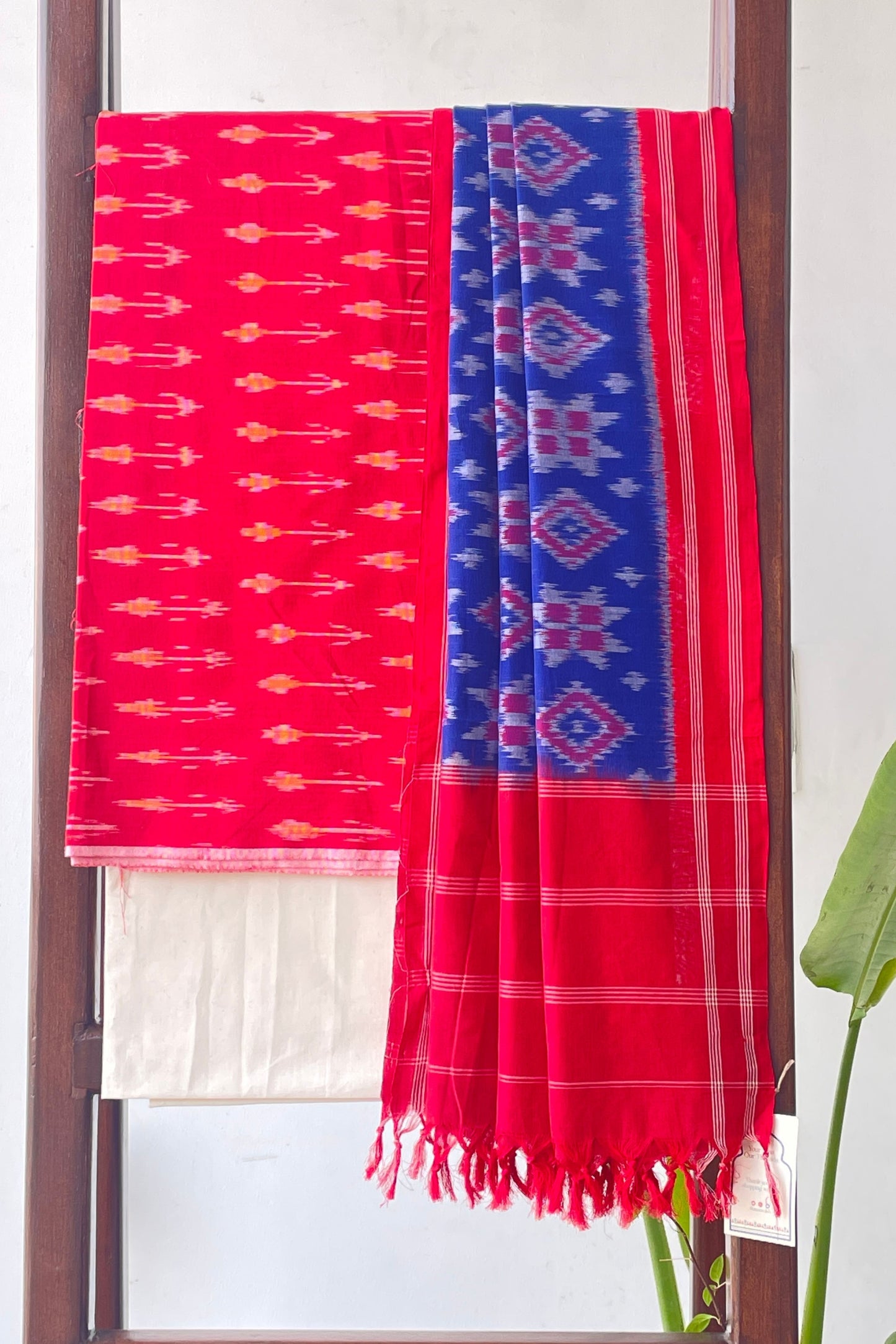 RED BLUE SINGLE IKKAT COTTON SUIT
