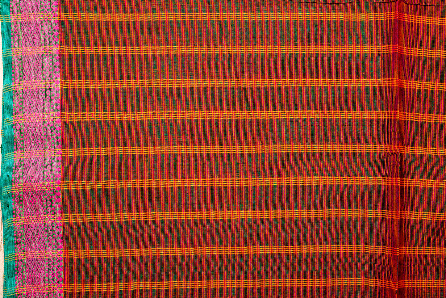 ORANGE PINK BORDER PURE HANDLOOM MAHESHWARI SARI