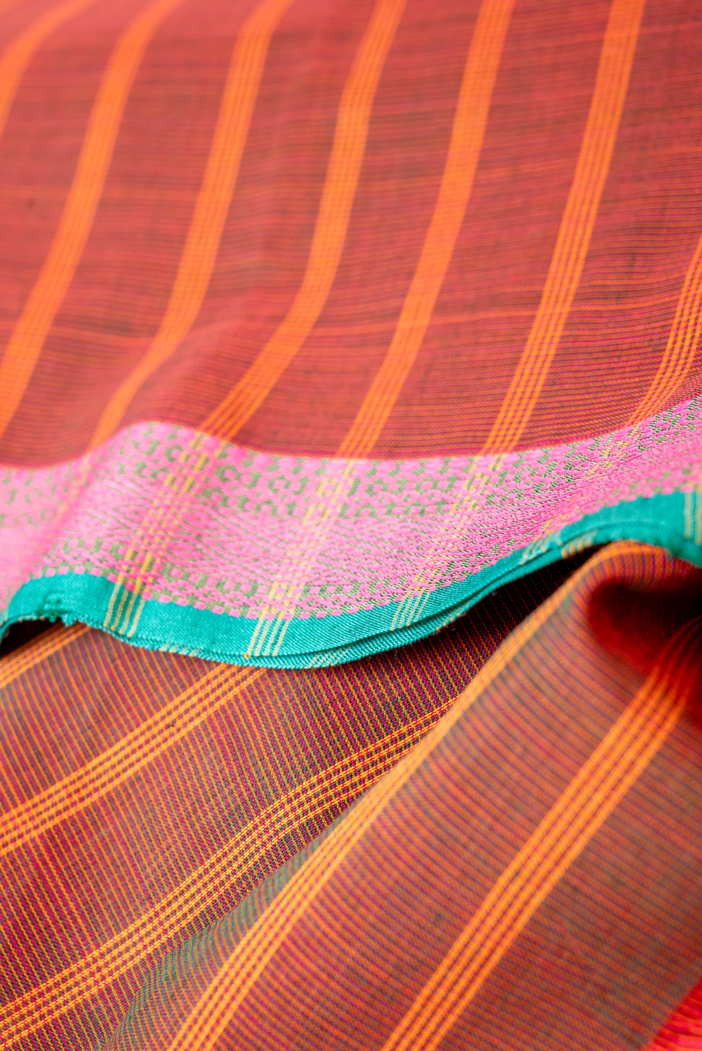 ORANGE PINK BORDER PURE HANDLOOM MAHESHWARI SARI