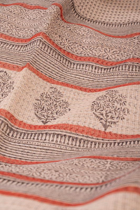 IVORY-BLACK GEOMETRIC PATTERN BLOCK PRINT KOTA DORIA SARI