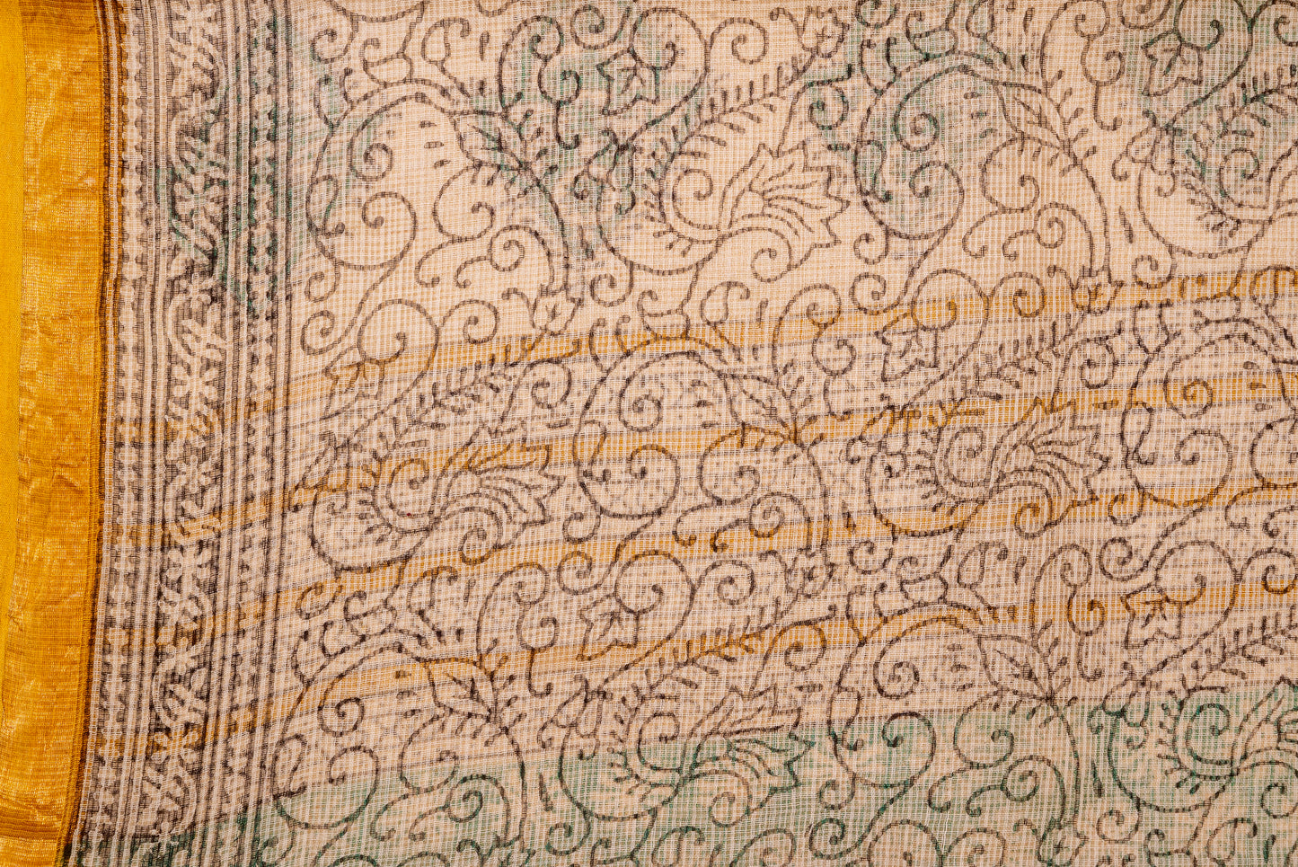 GREEN WHITE FLORAL BLOCK PRINT KOTA DORIA SARI