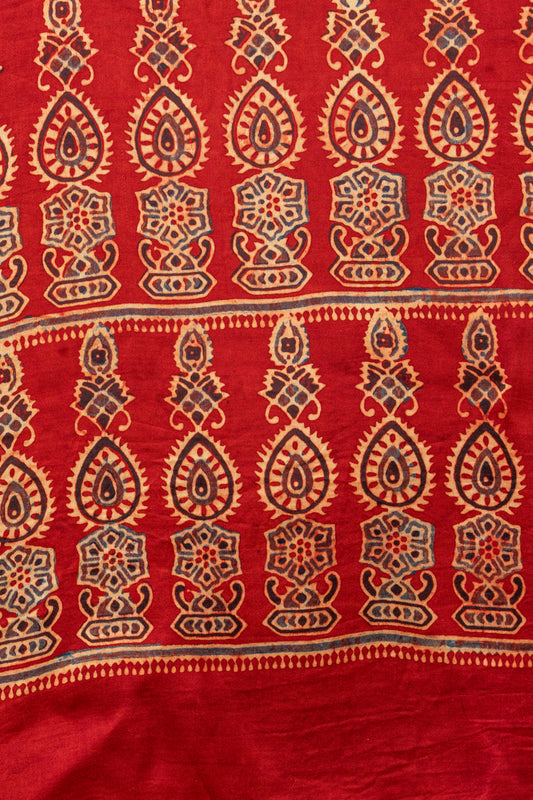 RED-BEIGE HAND PRINT MODAL SILK SUIT