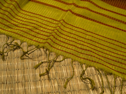 YELLOWISH GREEN MAROON CHECK MAHESHWARI HANDLOOM SARI