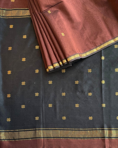 BROWN AND BLACK MAHESHWARI HANDLOOM SARI