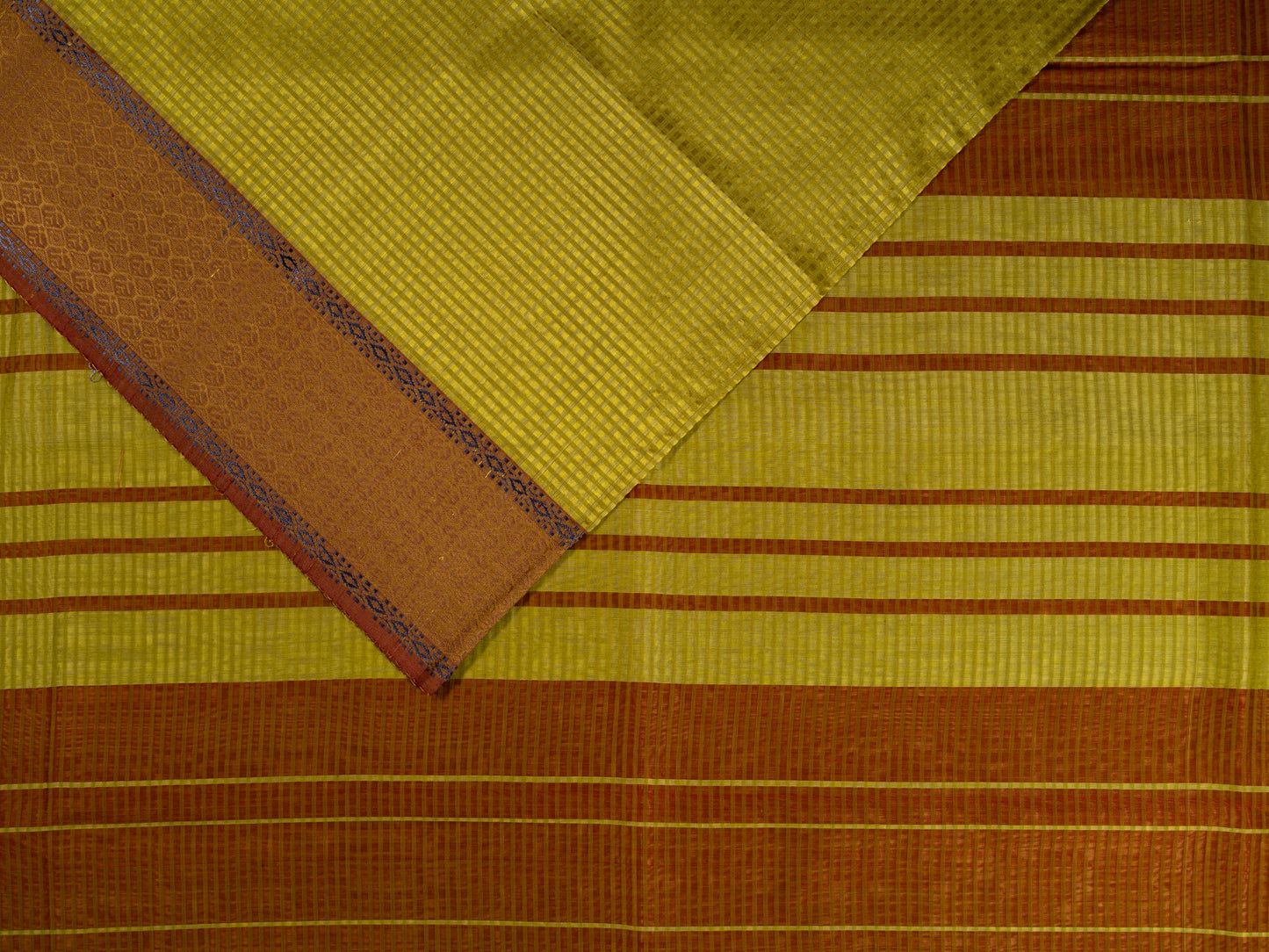 YELLOWISH GREEN MAROON CHECK MAHESHWARI HANDLOOM SARI