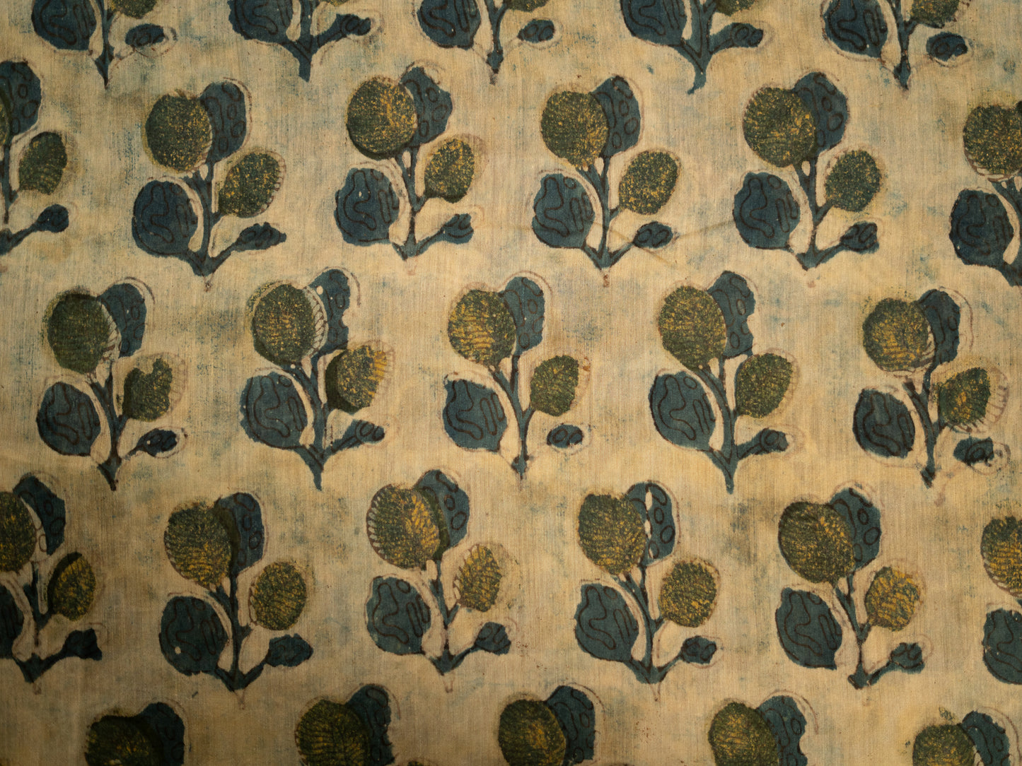 INDIGO 'VANASPATI' BLOCK PRINT MAHESHWARI SILK COTTON SARI