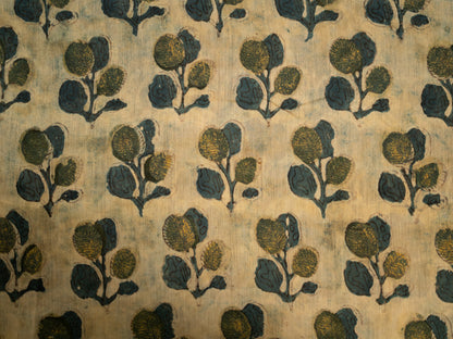 INDIGO 'VANASPATI' BLOCK PRINT MAHESHWARI SILK COTTON SARI
