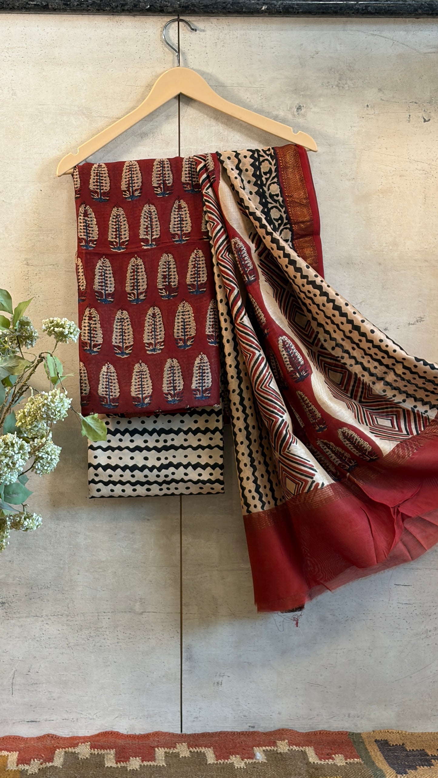 Rustic Maroon & Cream Hand Print Suit