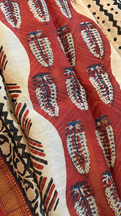Rustic Maroon & Cream Hand Print Suit