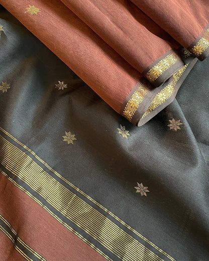 BROWN AND BLACK MAHESHWARI HANDLOOM SARI