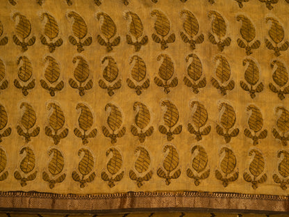 GOLDEN YELLOW 'VANASPATI' BLOCK PRINT MAHESHWARI SILK COTTON SARI
