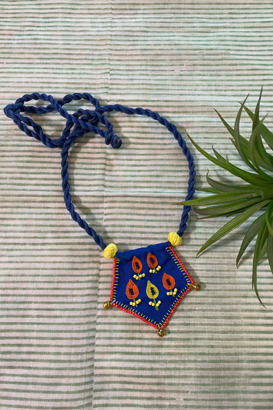 BLUE FABRIC HAND EMBROIDERED NECK-PIECE