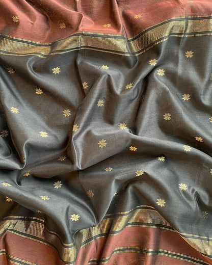 BROWN AND BLACK MAHESHWARI HANDLOOM SARI