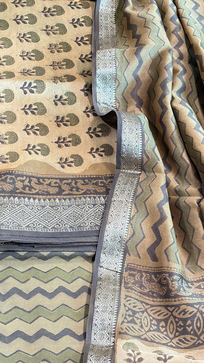 Beige & Olive Hand Print Suit