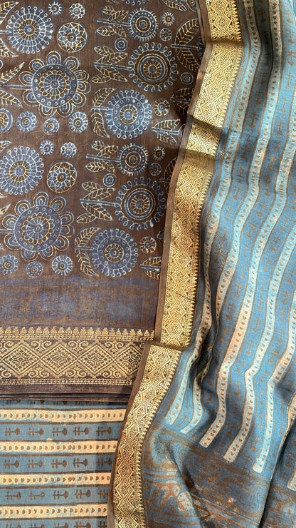 Brown & Slate Floral Hand Print Suit