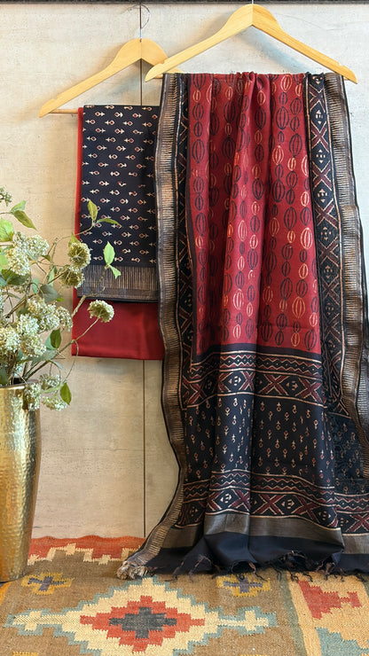 Black & Crimson Hand Print Suit