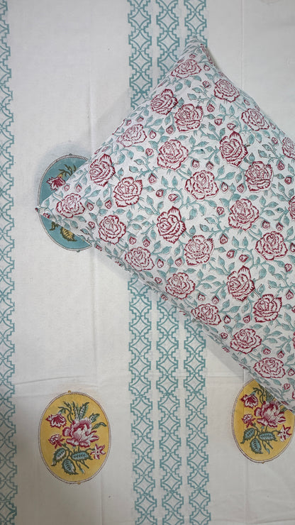 Artisanal Floral Medallion Handblock Cotton Bedsheet