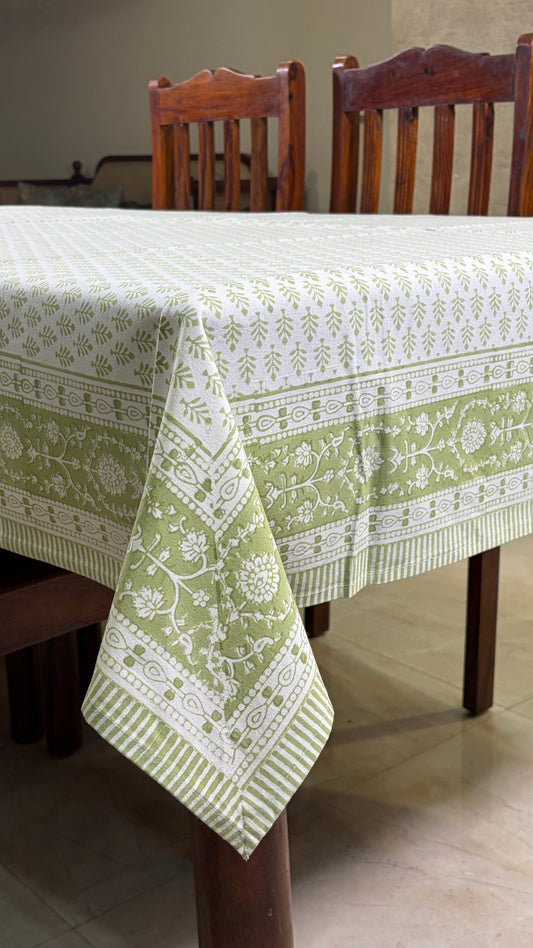 Ivory & Olive Green Motif Tablecover