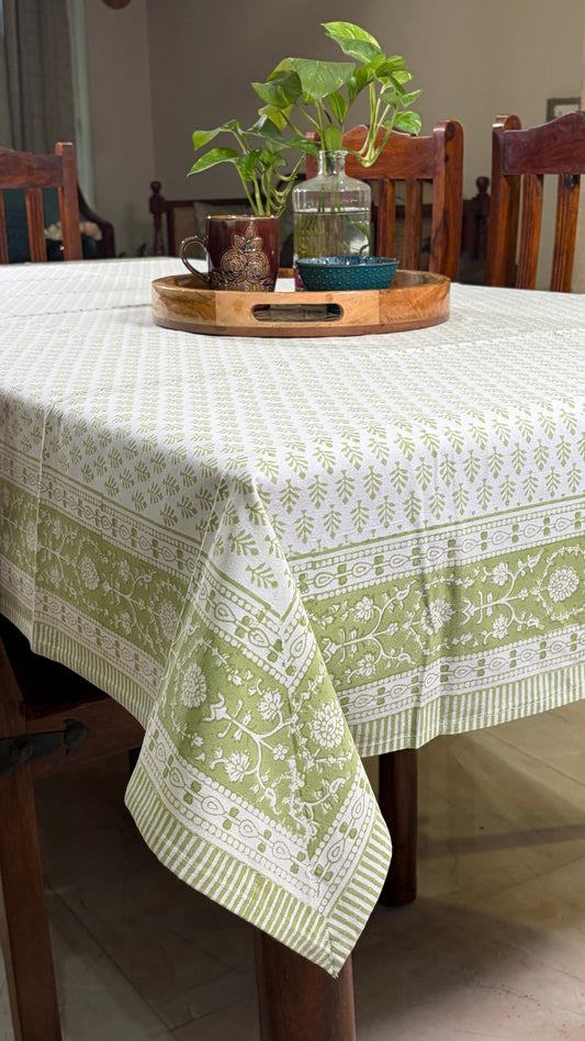Ivory & Olive Green Motif Tablecover