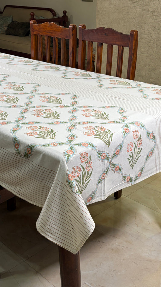 Green & Peach Motifs Tablecover