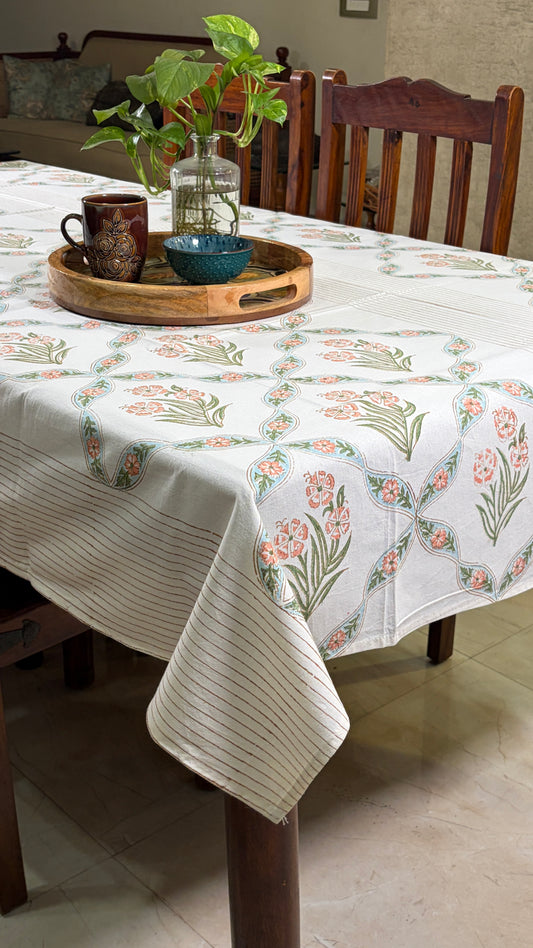 Green & Peach Motifs Tablecover
