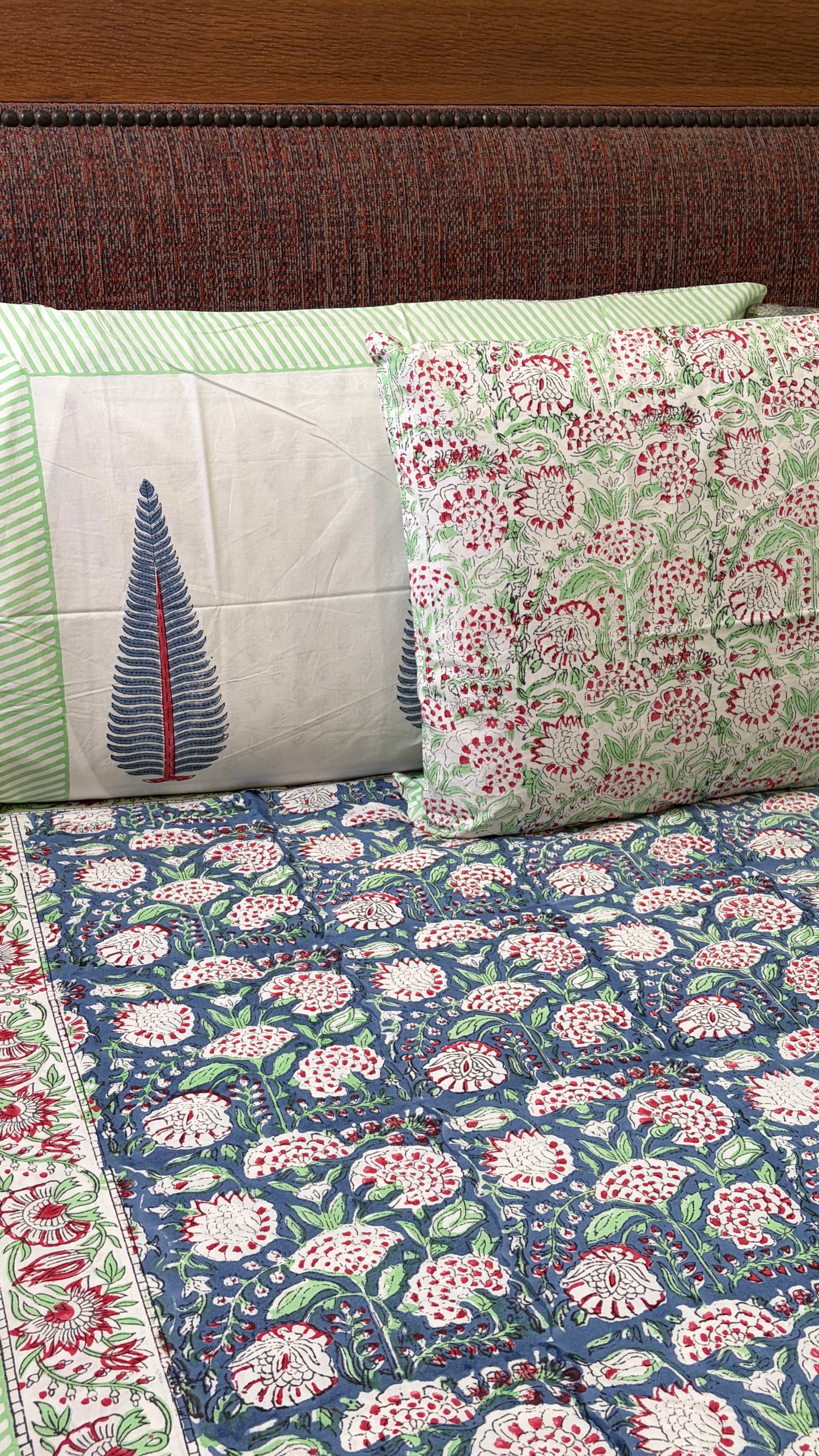 Blue & Crimson Floral Handblock Print Bedsheet