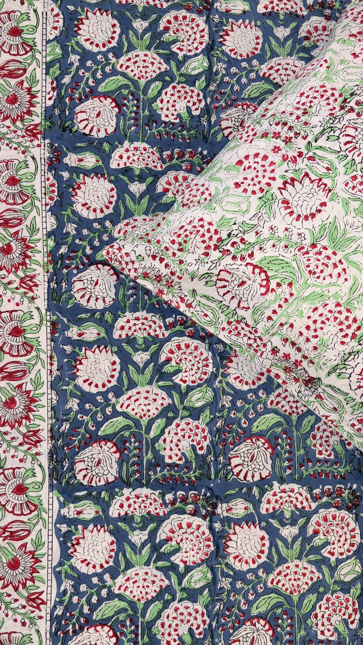 Blue & Crimson Floral Handblock Print Bedsheet