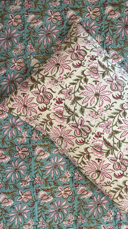 Turquoise Floral Jaal Bedsheet