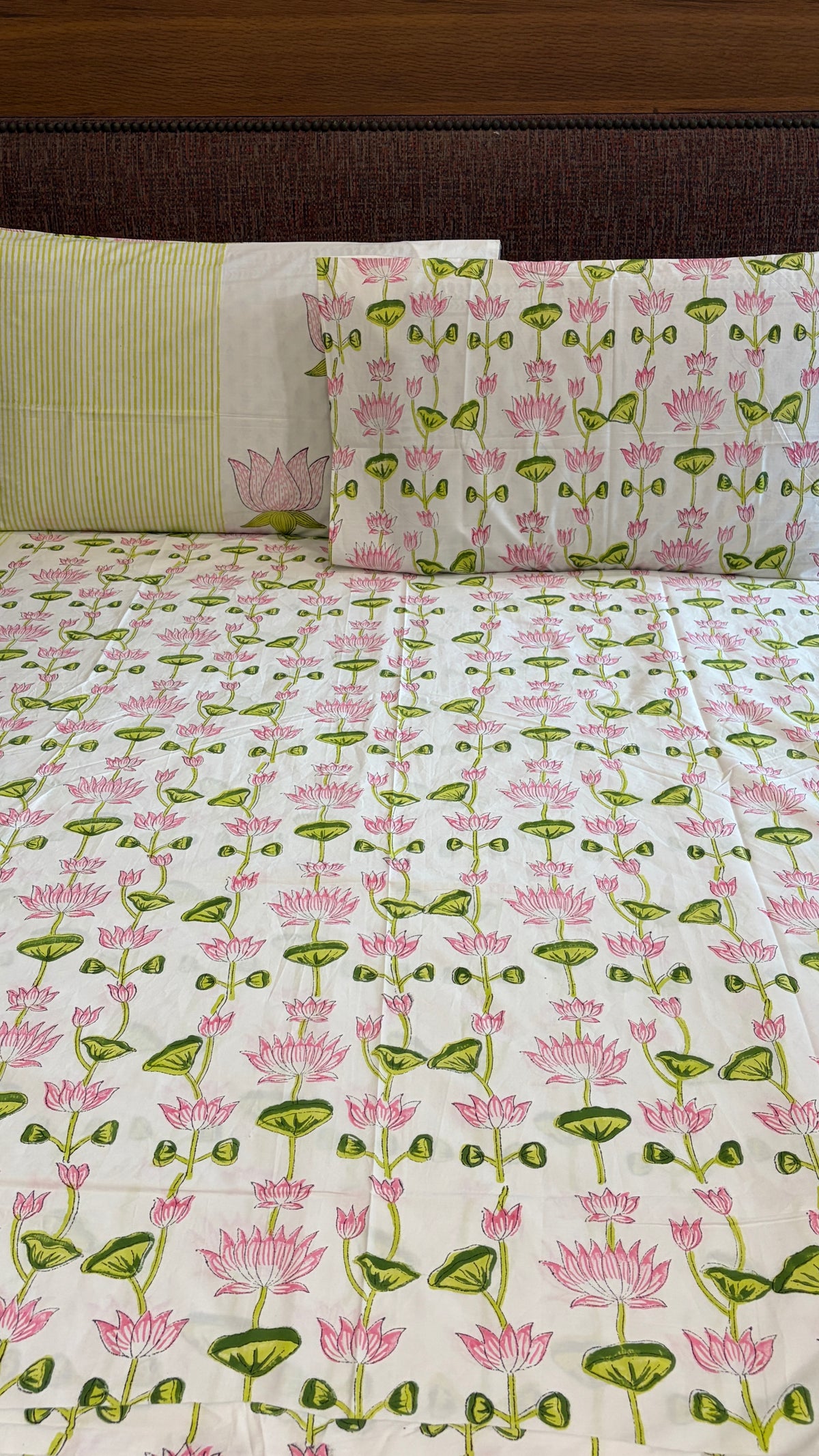 Pink Lotus & Sage Green Bedsheet