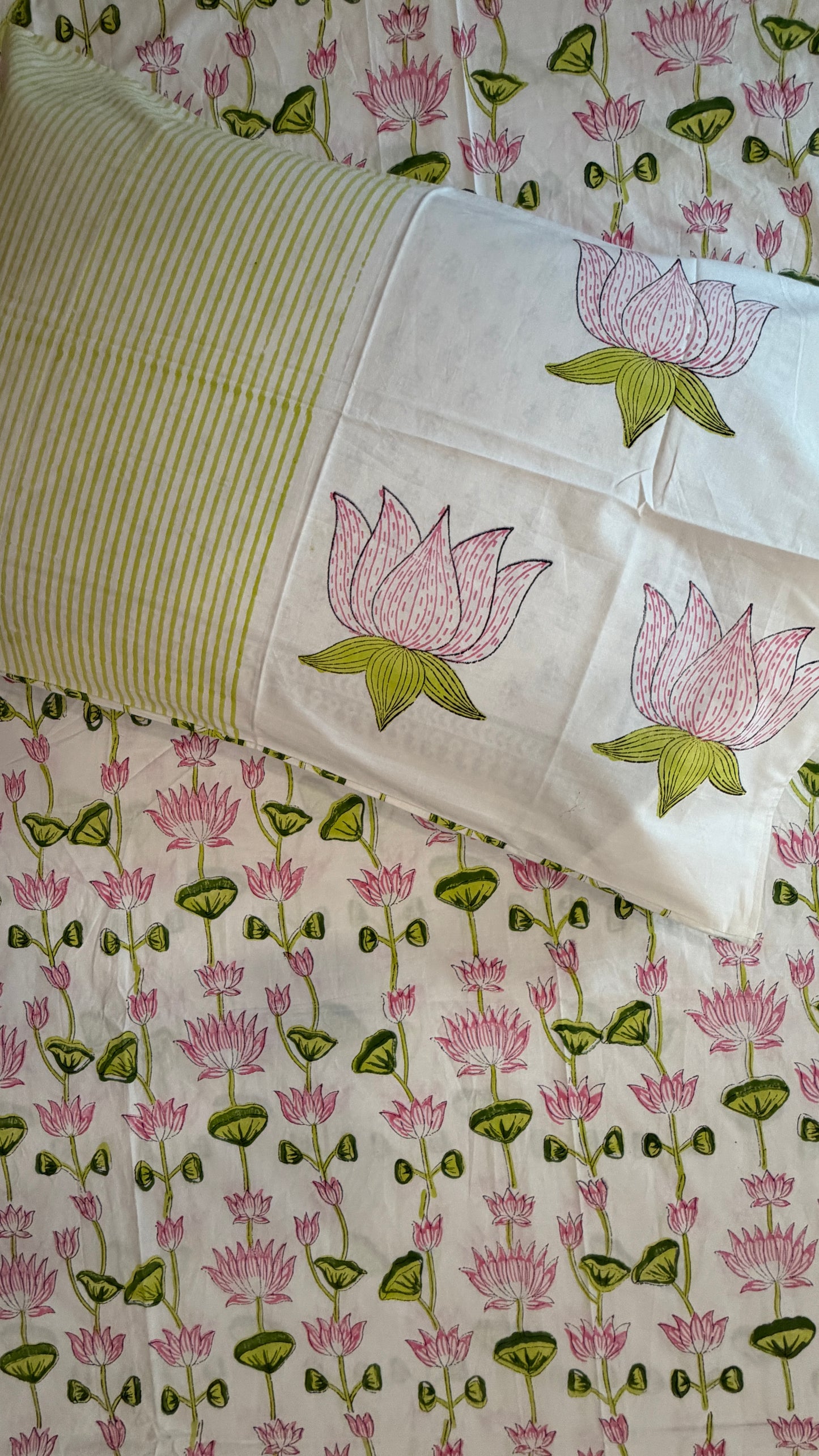Pink Lotus & Sage Green Bedsheet
