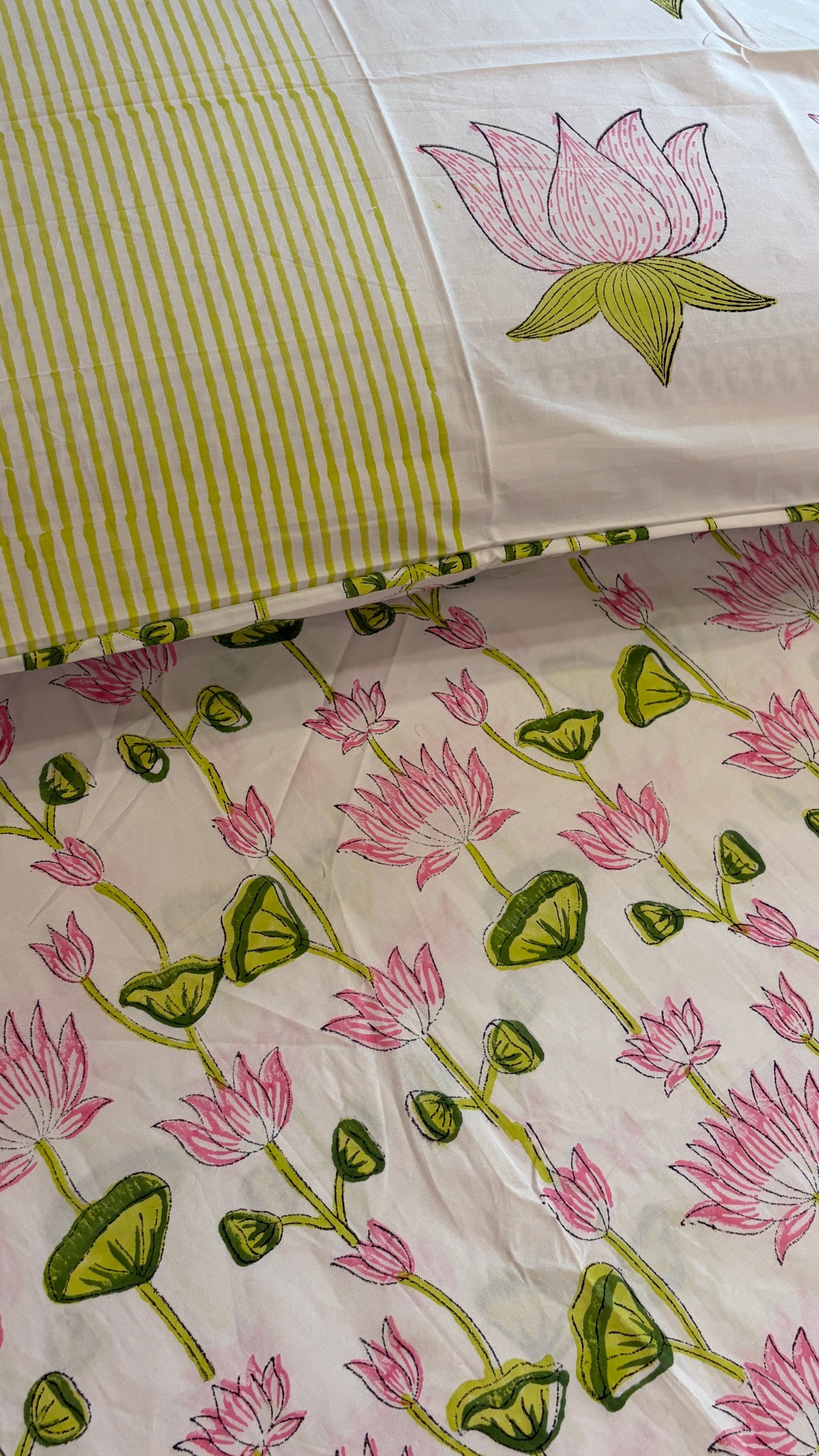 Pink Lotus & Sage Green Bedsheet