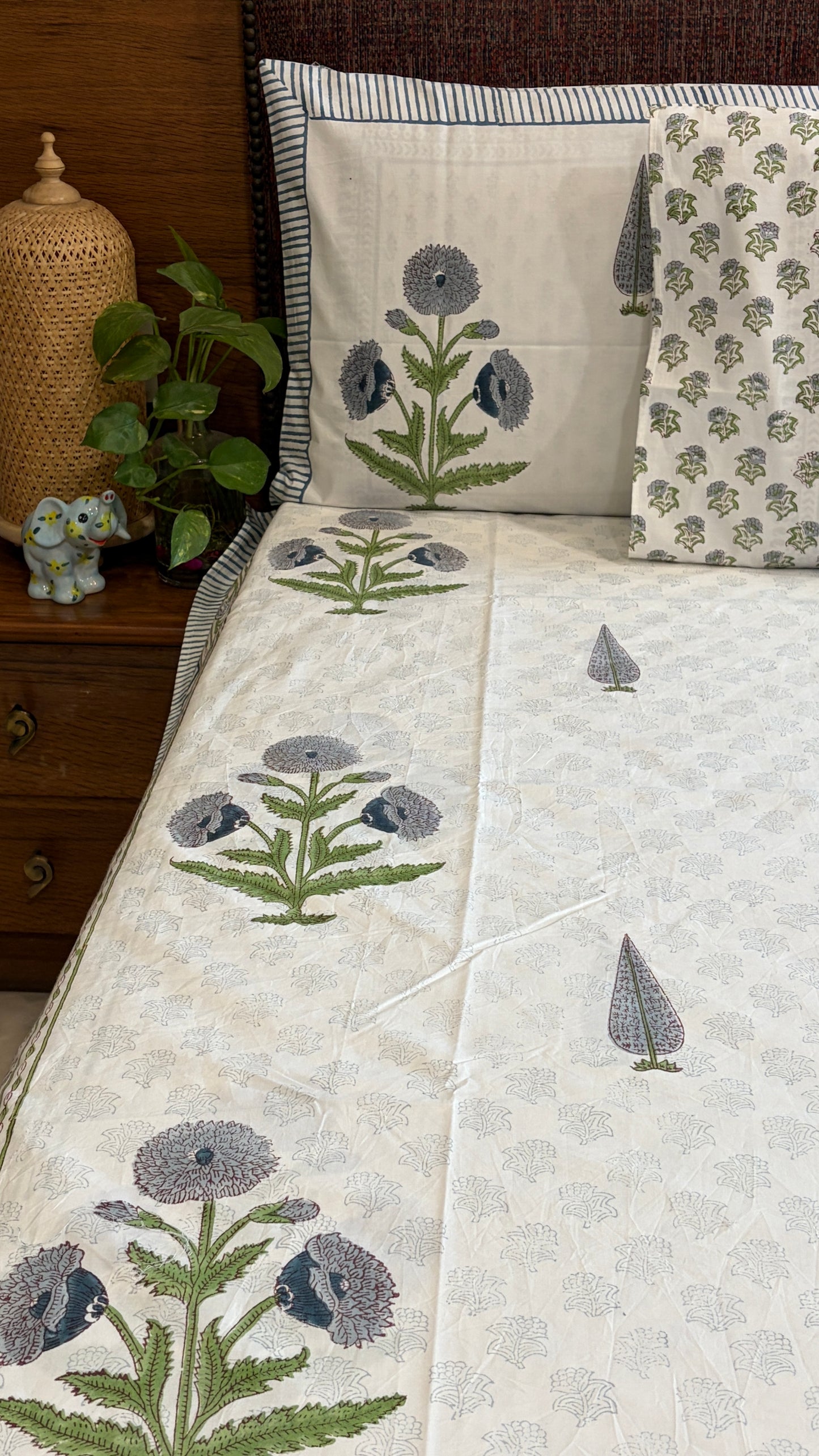 Grey-Blue & Sage Bedsheet