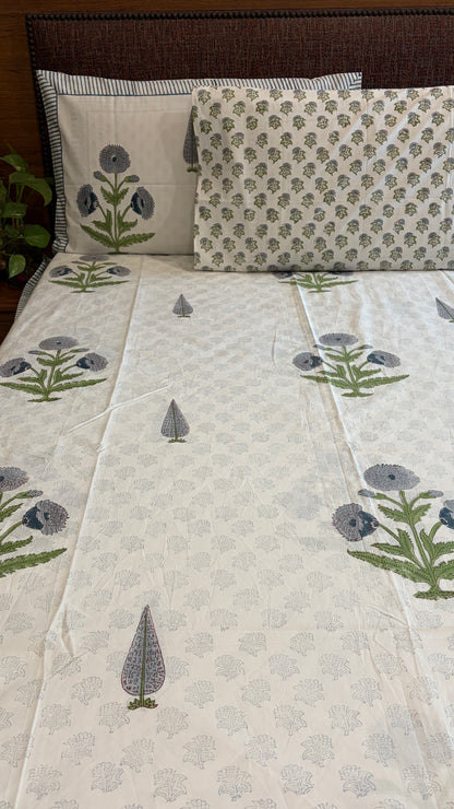 Grey-Blue & Sage Bedsheet